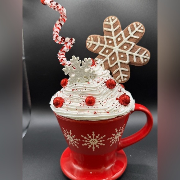 NEW Hand-crafted OOAK Faux Whipped Topping Christmas Winter Red Coffee Mug Decor - Picture 1 of 4